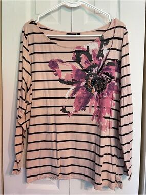 Apt. 9 Pink Striped Long-Sleeve Top with Floral Print